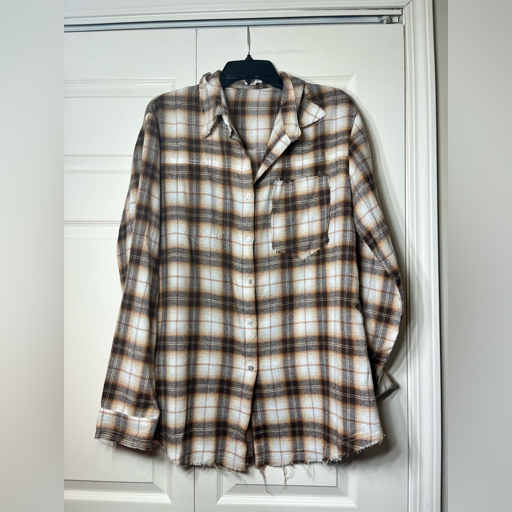POL Clothing Long Sleeve Button Down Plaid Shirt